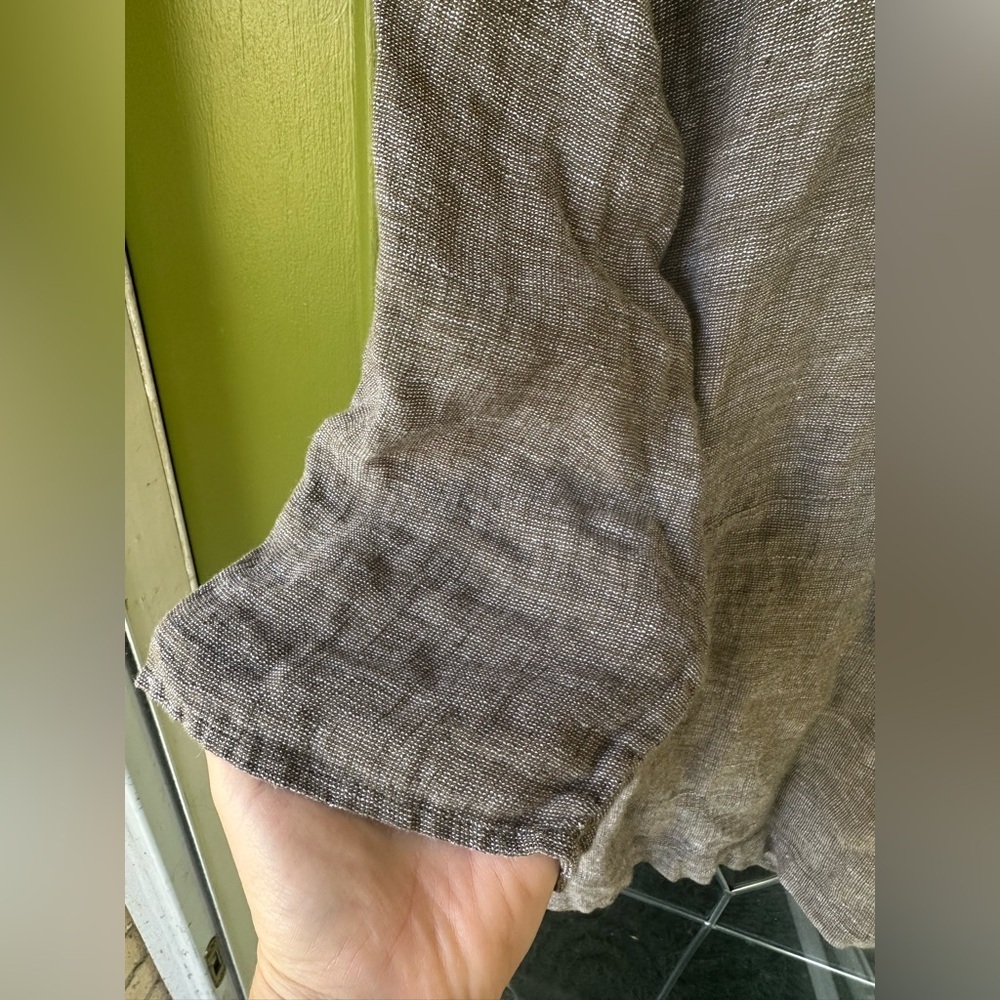 J Jill Large Olive Green Linen 3/4 Sleeve Peplum Relaxed Peasant Flowy Blouse - Picture 3 of 6